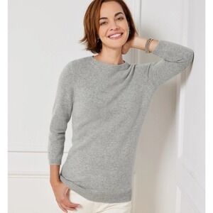 Talbots Cashmere Sweater Small Gray Audrey 3/4 Sleeves Bateau Neck Quiet Luxury